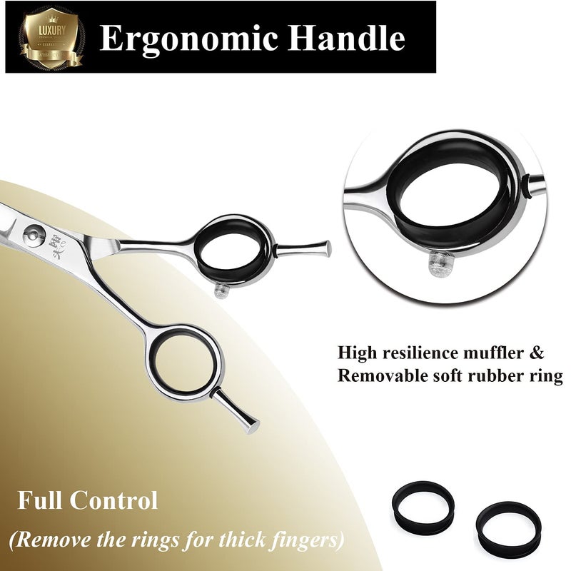 DRGSKL 6" Hair Cutting Scissors Professional Curved Grooming Scissors for Small Dogs Cat & Hairstyle Barber Haircut Shears Japanese Stainless Steel Silent Adjustable Tension Removable Soft Ring - Image 3